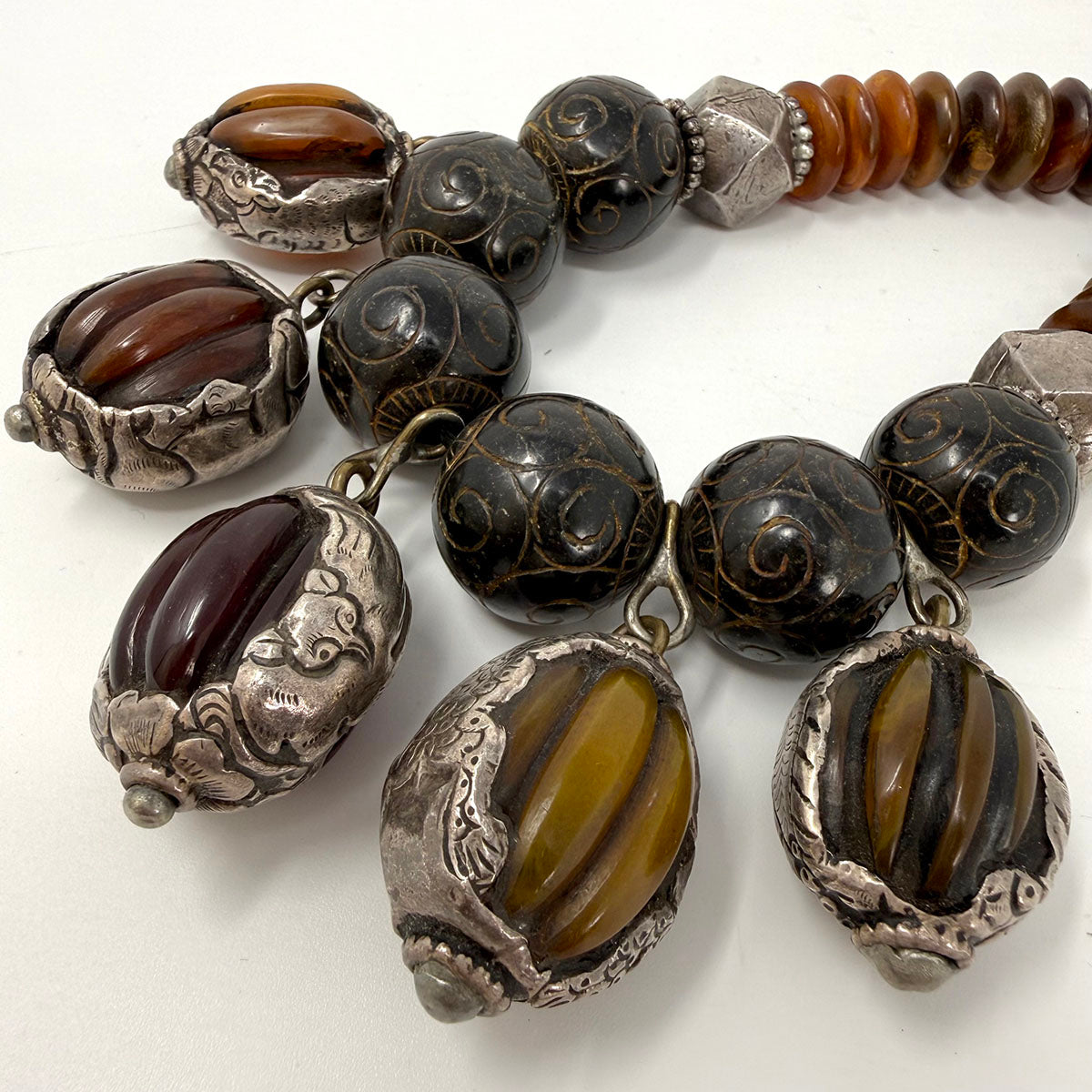 Masha Archer Amber Drop  in Silver Animal Setting Necklace