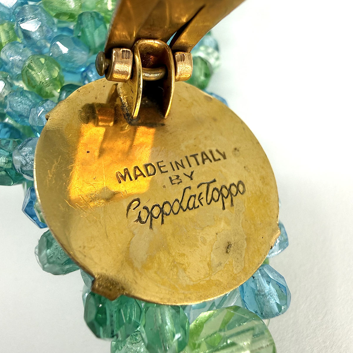 Signed Coppola e Toppo Green and Blue Bead Clip-on Earrings