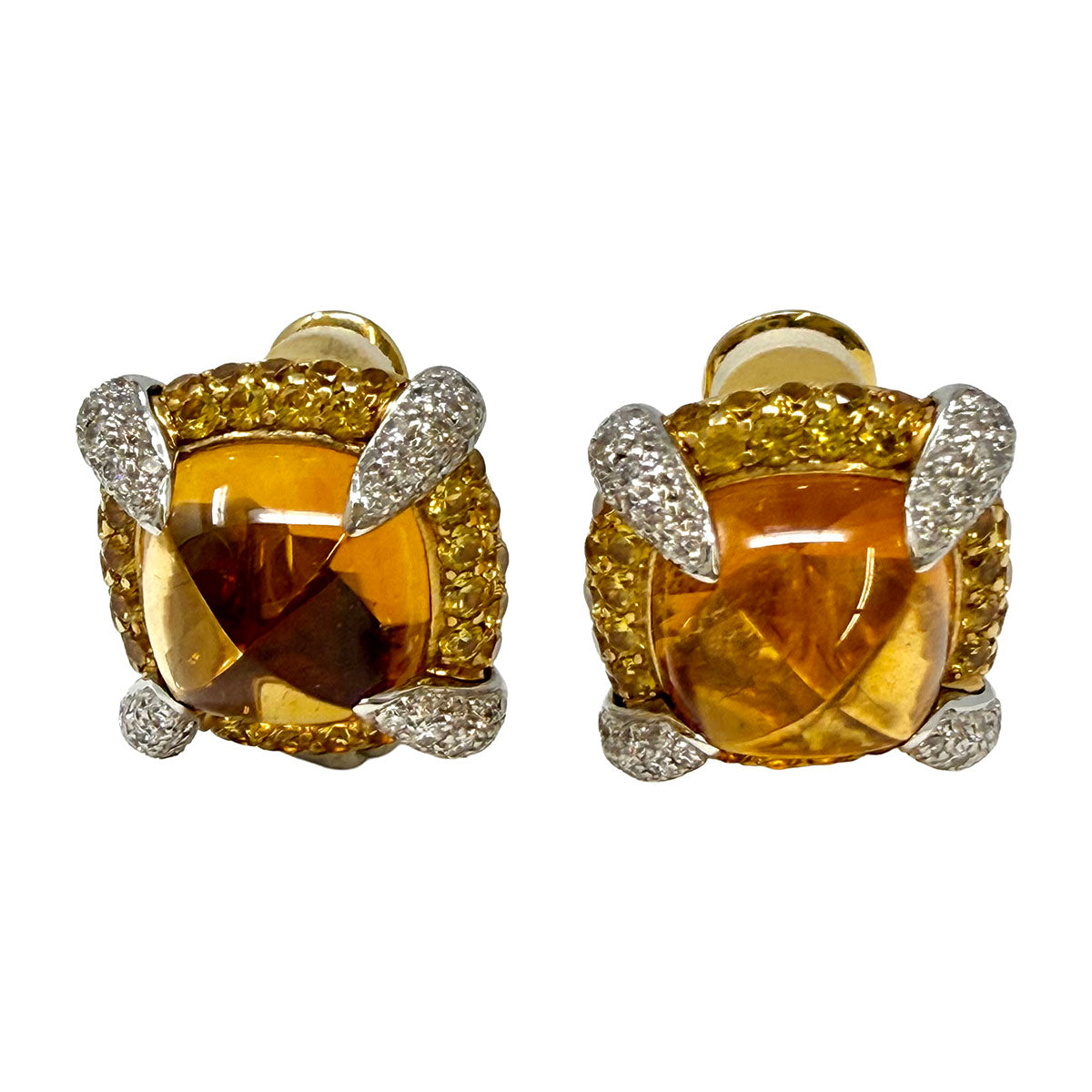 Rodney Rayner 18K Gold  Earrings with Citrine Cabochon and Diamonds