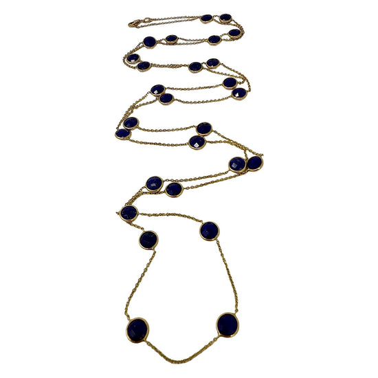 14K Gold 36" Lapis Station Necklace