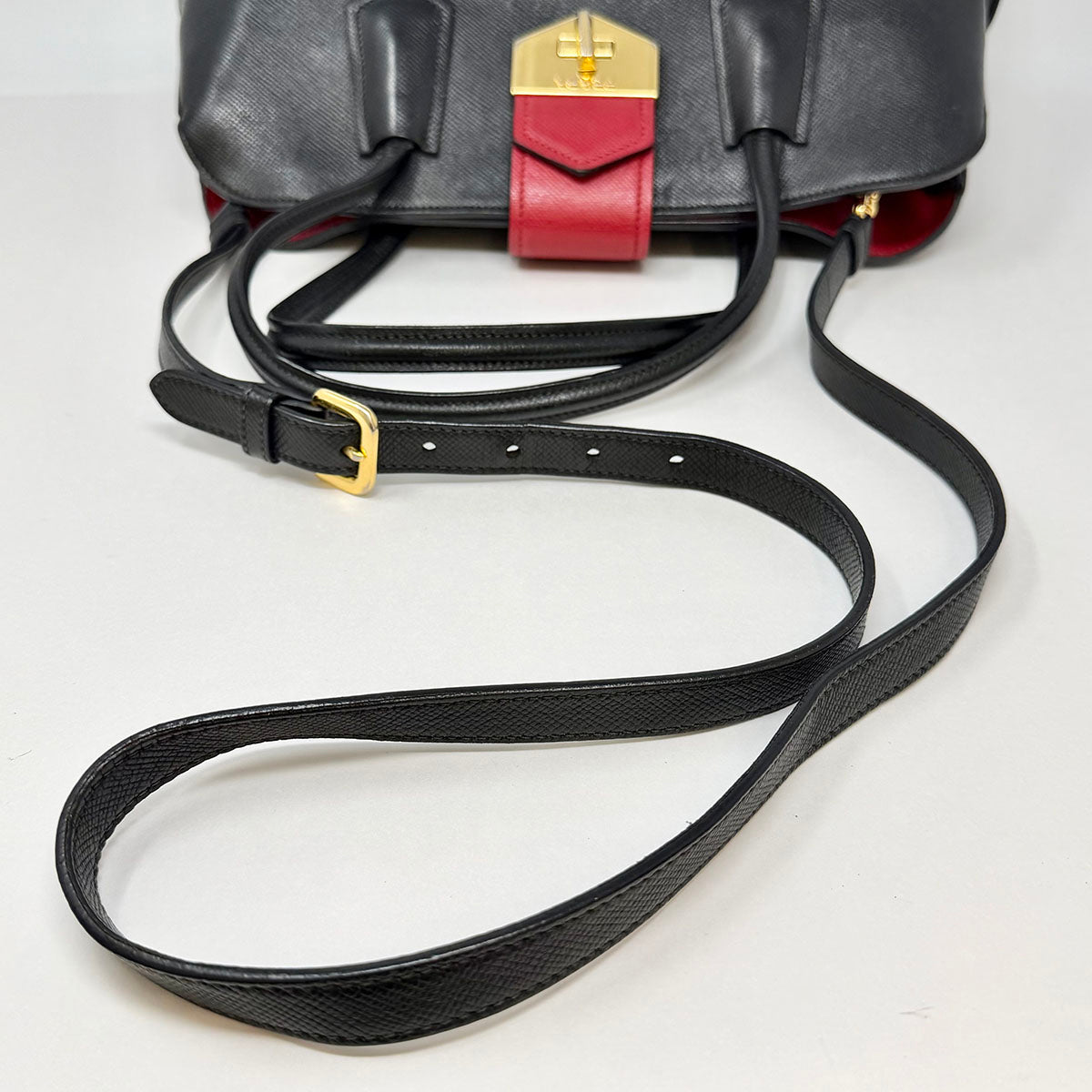 Prada Double Handle Tote with Red Strap