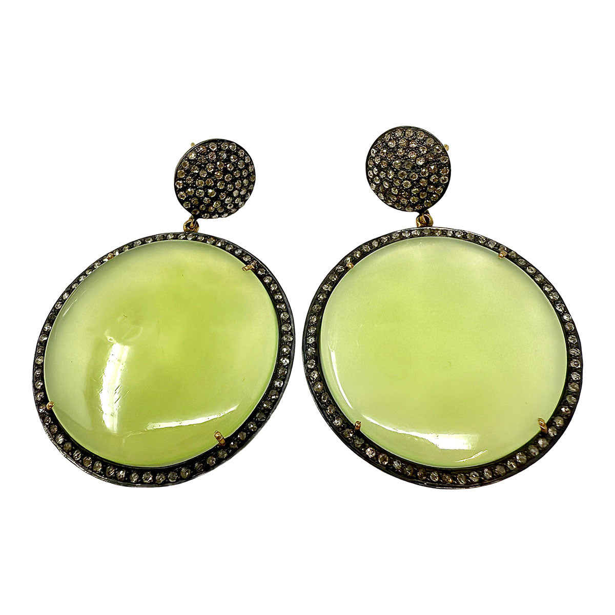 Disc Dangle  Earrings with Indian Diamonds and Jade