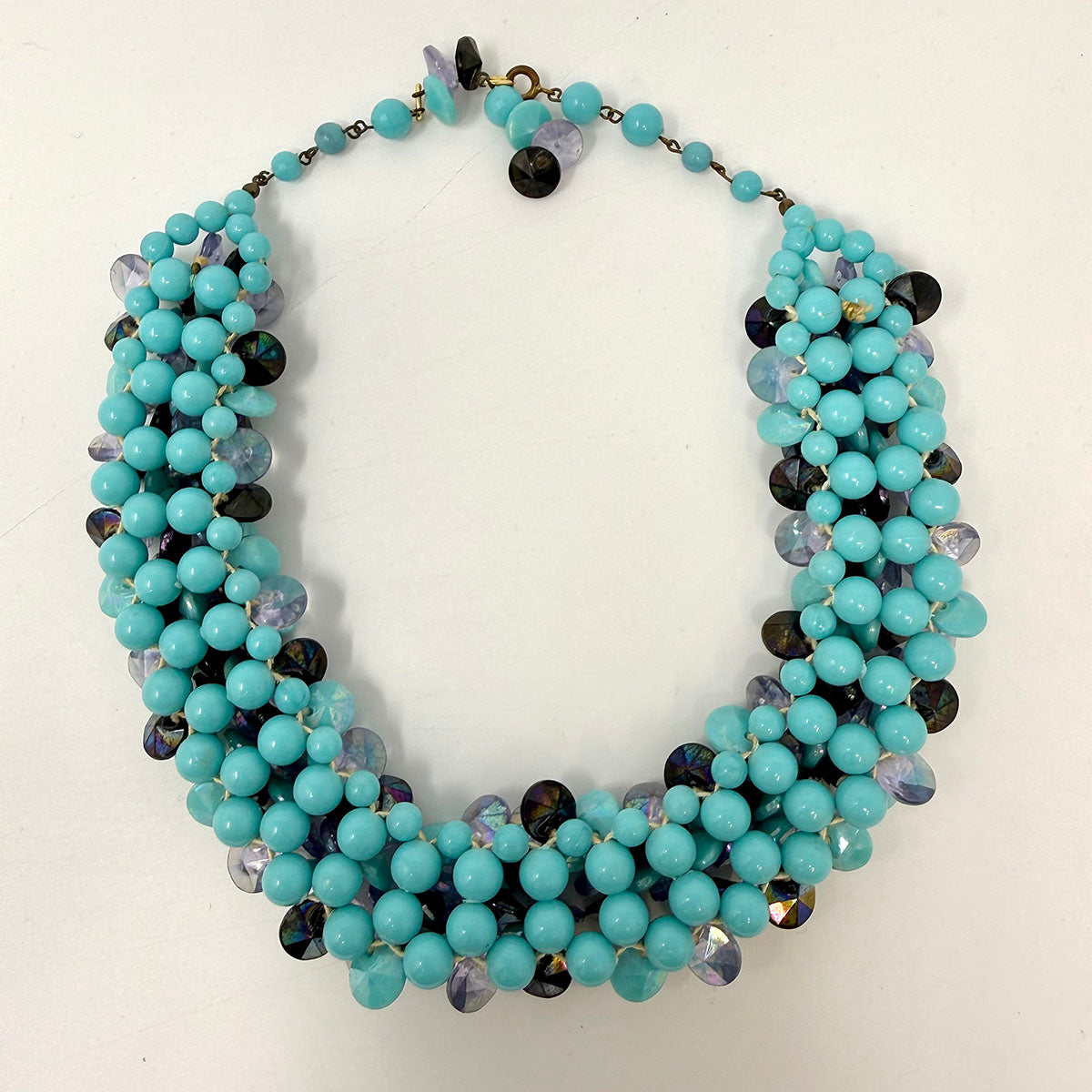 Turquoise and Lavender Cluster Bead Collar 16" Necklace