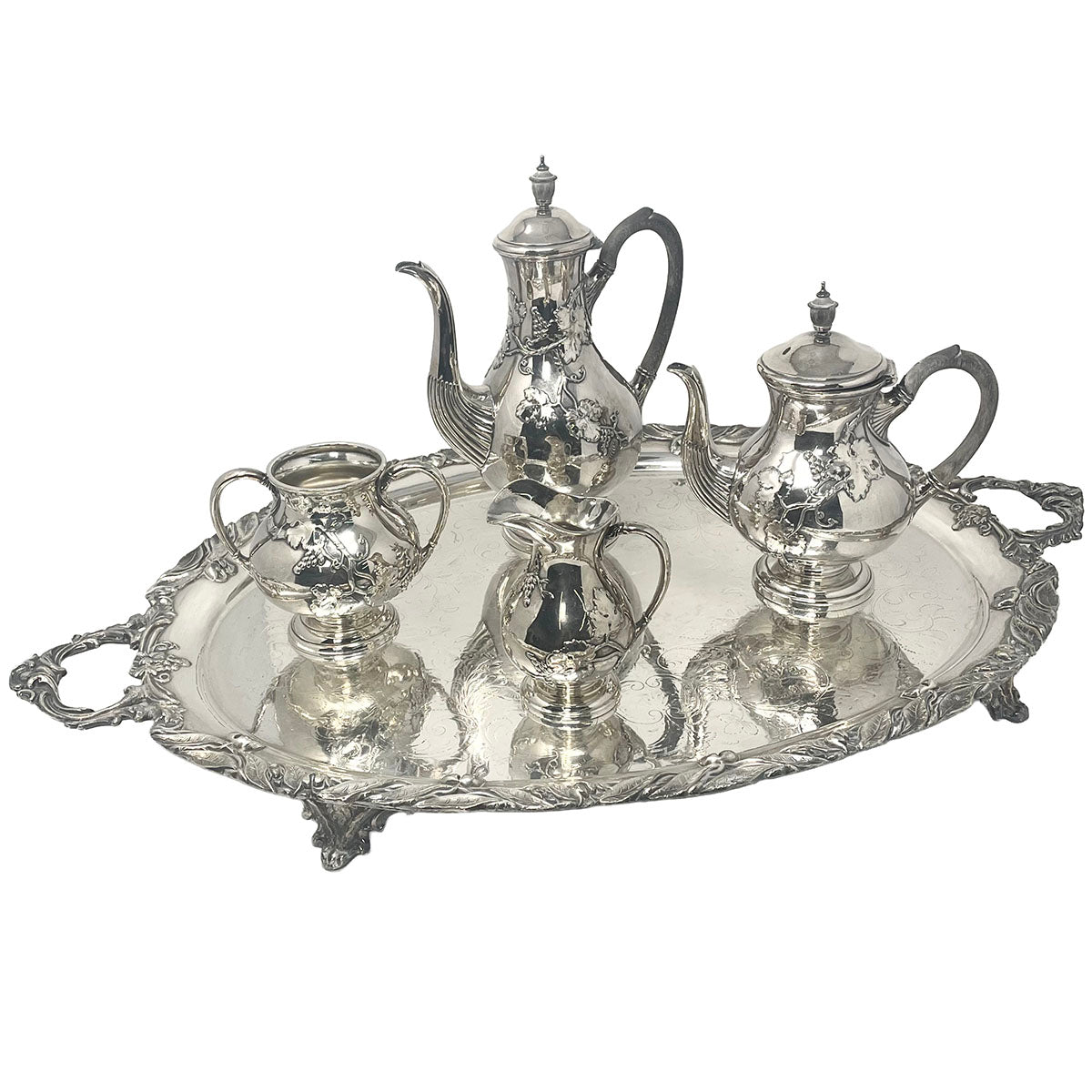 5 Piece Coffee Tea Service with Grape and Leaf Motif
