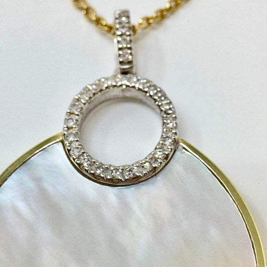 14K White Gold Diamond 16" Necklace with Mother of Pearl Pendant and Diamond