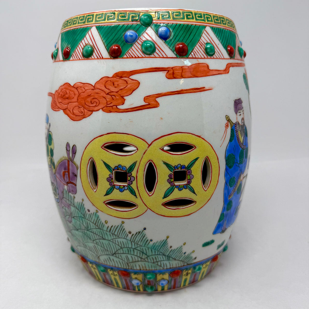 Asian Enameled Porcelain Garden Stool "Eight Immortals"