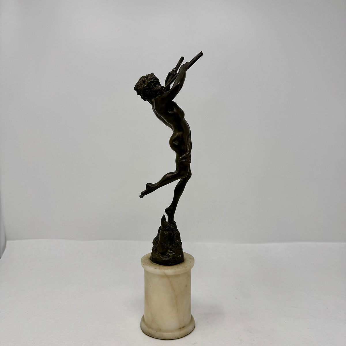 "Nymph Playing Two Flutes" Neoclassical Bronze Sculpture Signed