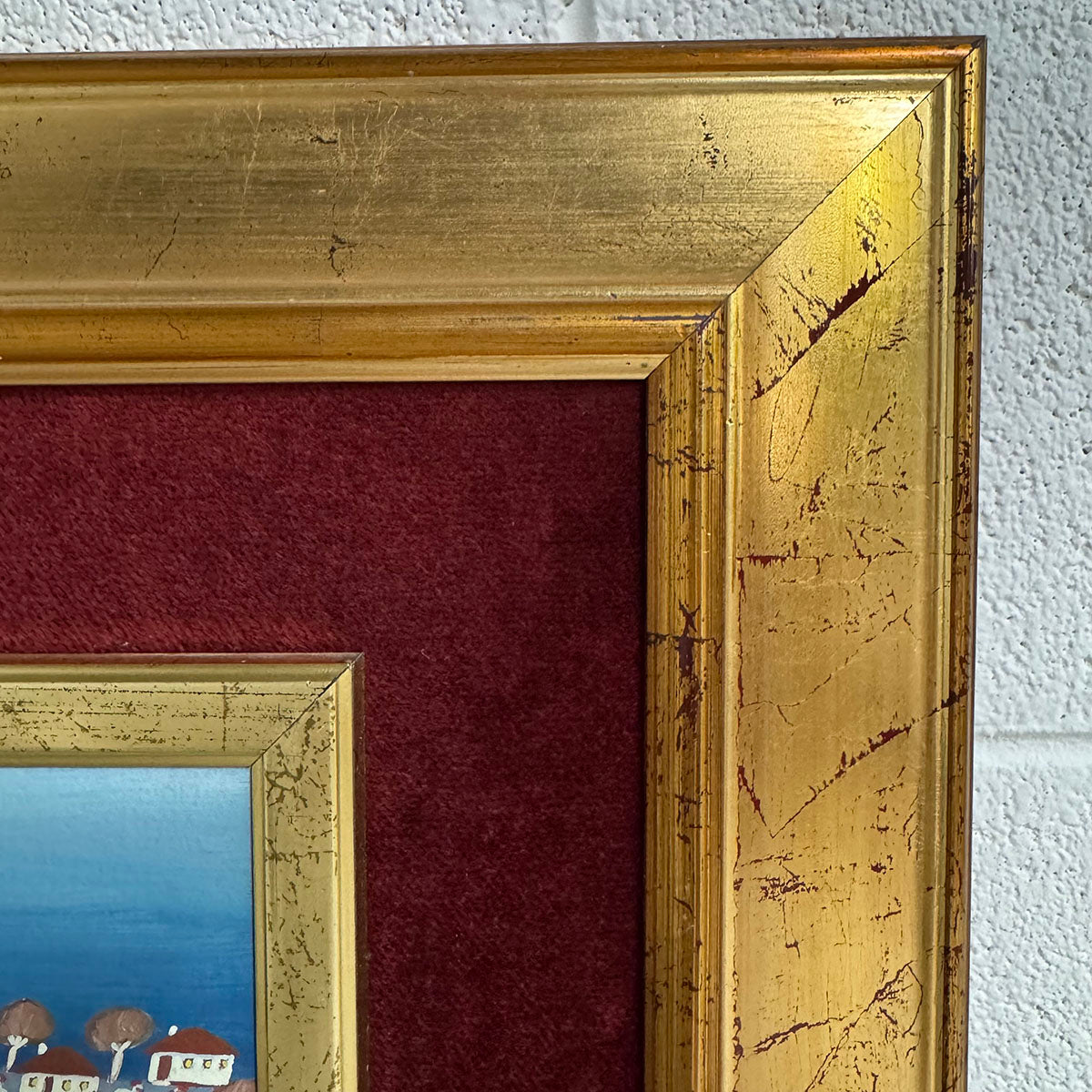 "Folk Art Scene with Goats and a Village" Signed