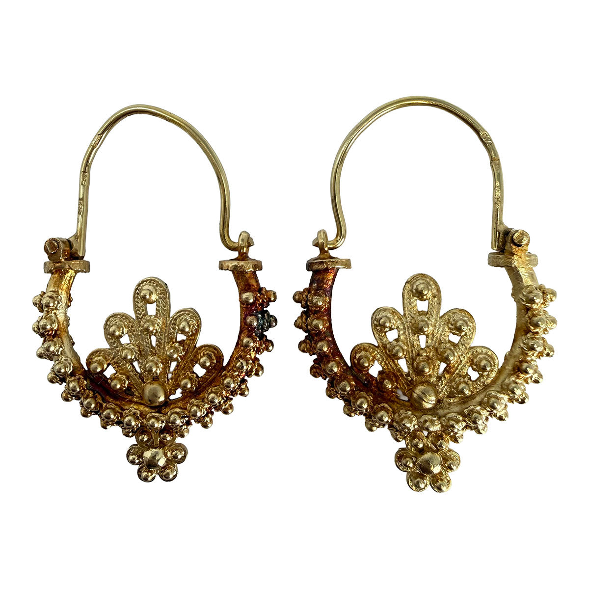 14K Gold Textured Drop Earrings