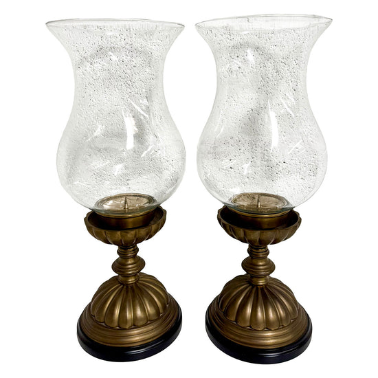 Pair of Glass and Metal Hurricane Candle Holders