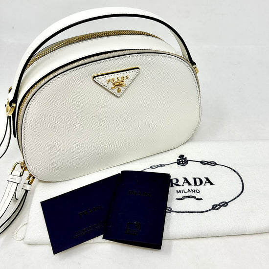Prada Enameled Metal Triangle Odette Crossbody