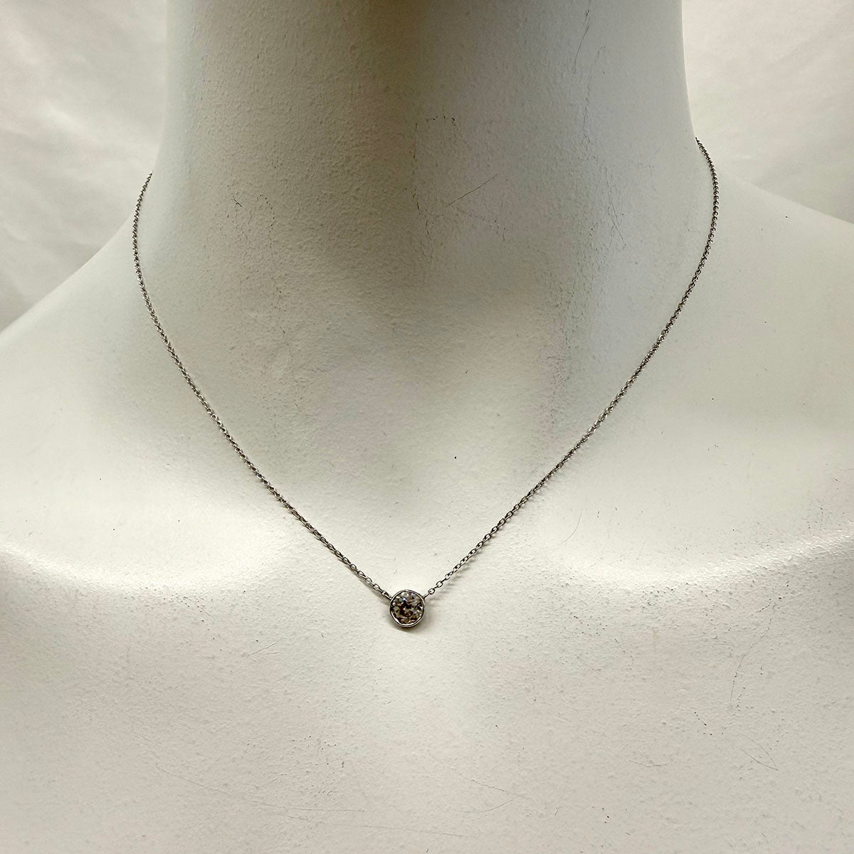 14K White Gold Necklace with Bezel Set Diamond