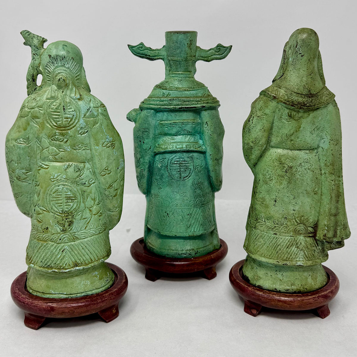Cast Bronze Asian Three Immortal God Statues w/Base