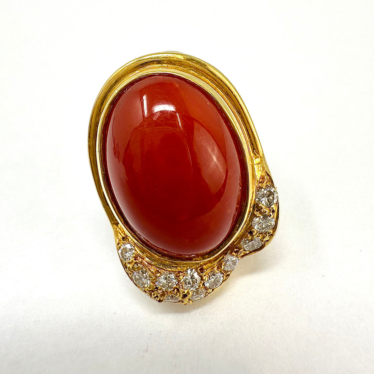 Vendorafa 18K Gold Oval Coral and Diamond Earrings
