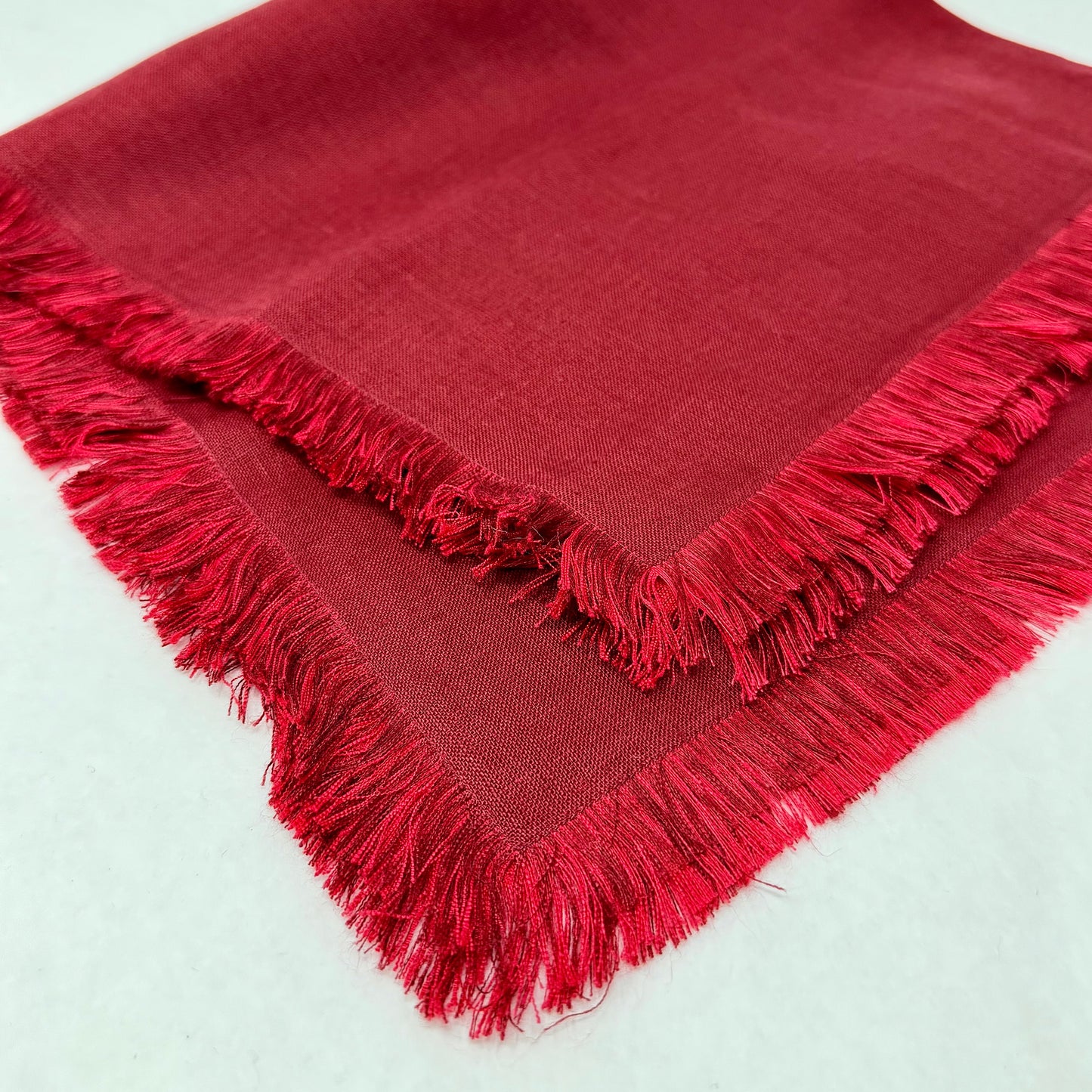 Set of 11  Double Fringe Red & Burgundy, Tina Chen Linen Napkins