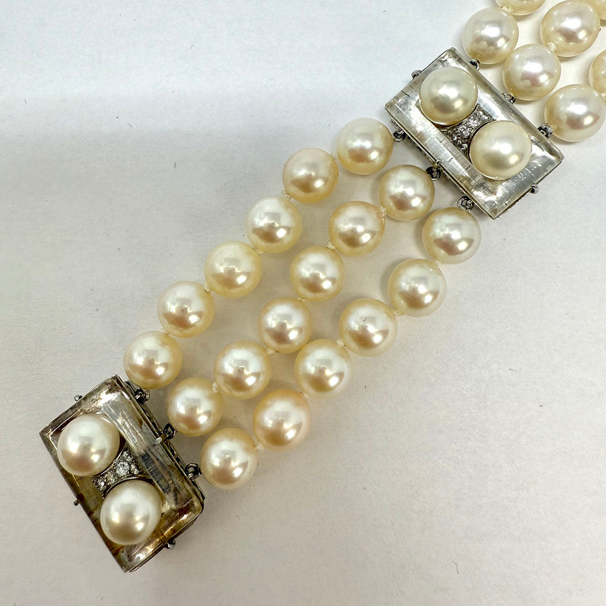 3 Strand Pearl Bracelet with Diamonds