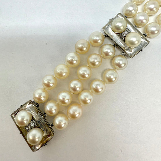 3 Strand Pearl Bracelet with Diamonds
