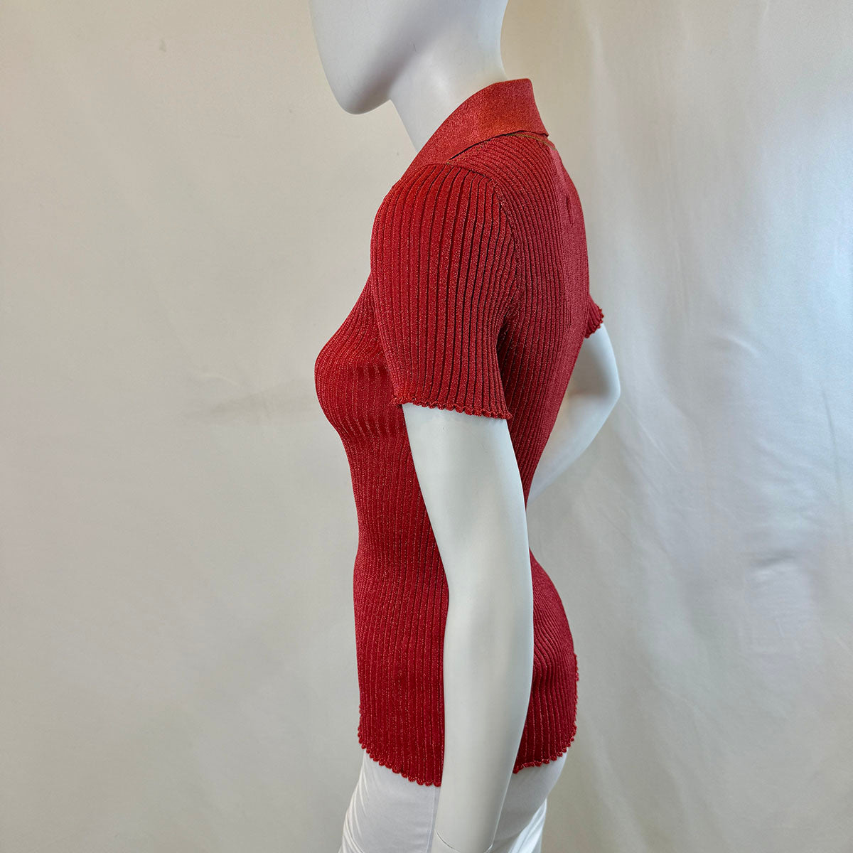 Bottega Veneta Short Sleeve Ribbed Sweater with Lurex Thread
