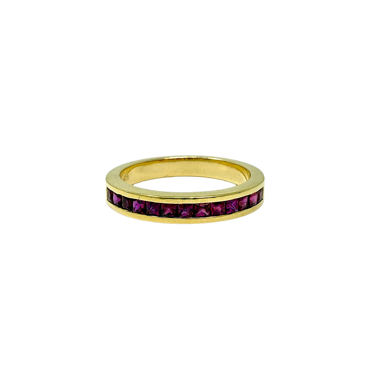 18K Gold Ring with 13 Princess Cut Rubies