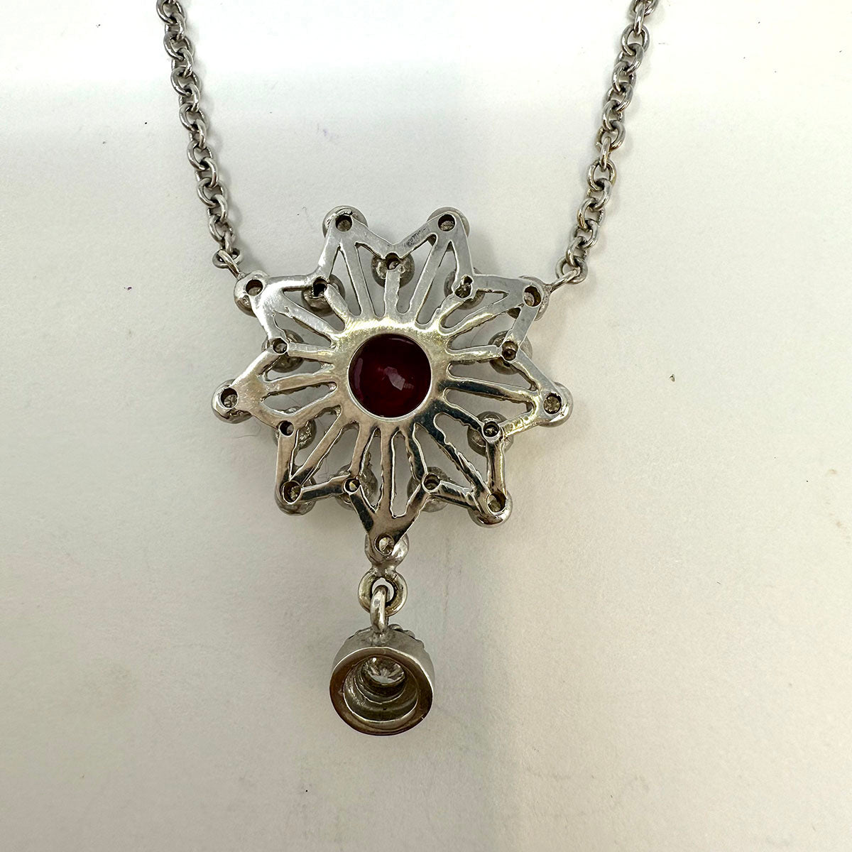 Doris Panos 18K White Gold Necklace with 1 Ruby and 19 Round Diamonds