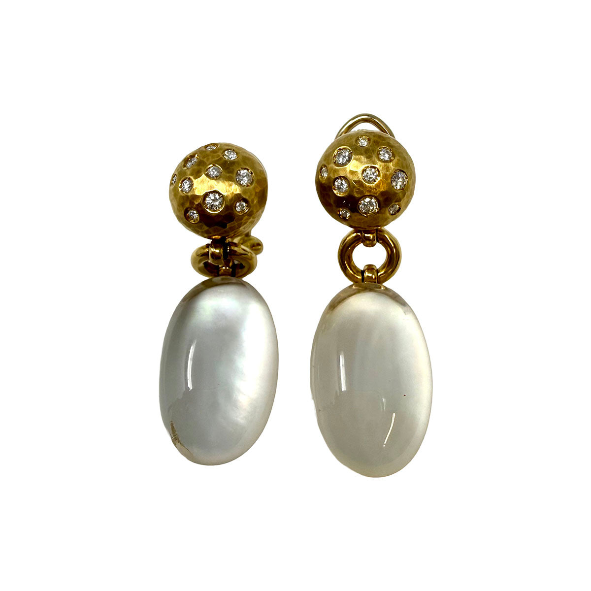 Vaid 18K Gold Ball Earrings with Diamonds and  Rock Crystal Drop