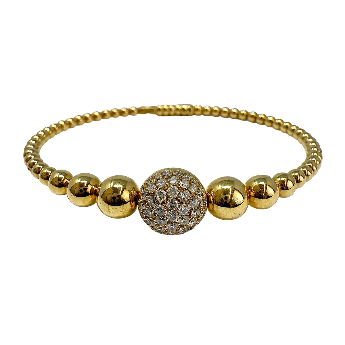 Crivelli 18K Gold Graduated Bead Bracelet with Diamond Dome