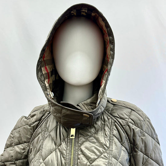 Burberry London Quilted Coat with Belt and Hoodie