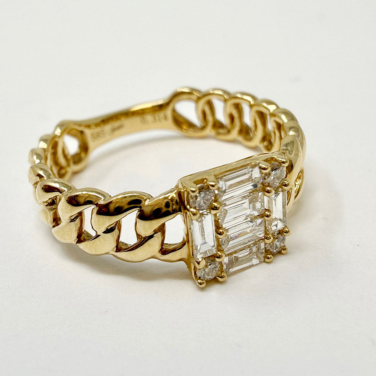 14K Gold Link Ring with Diamonds