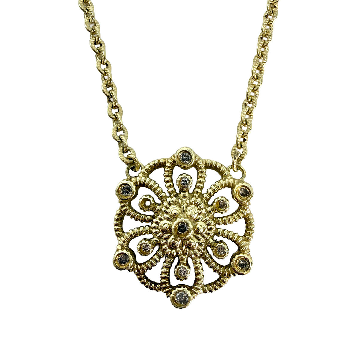 Judith Ripka 14K Gold Necklace with Filigree Floral Pendant