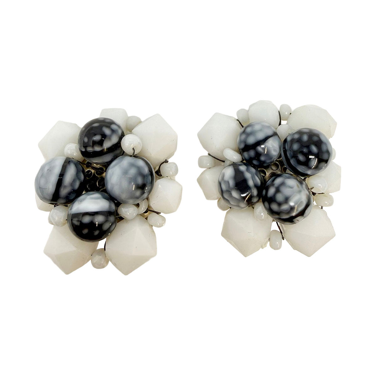 Schiaparelli White and Black Stone Clip-on Earrings
