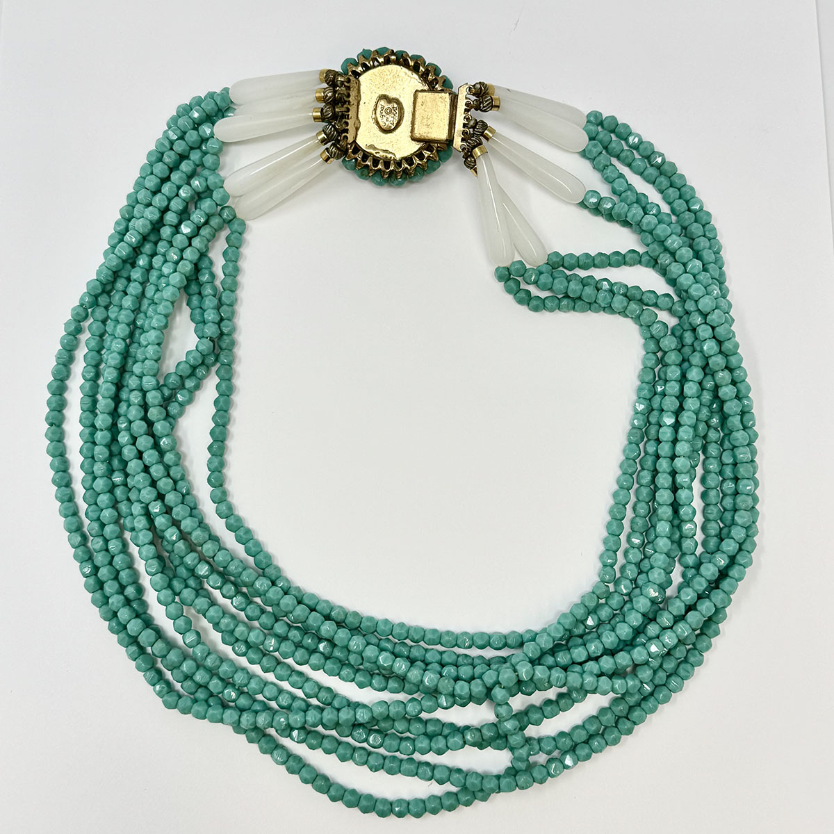 Robert 10 Strand Turquoise Bead Necklace with Embellished Clasp