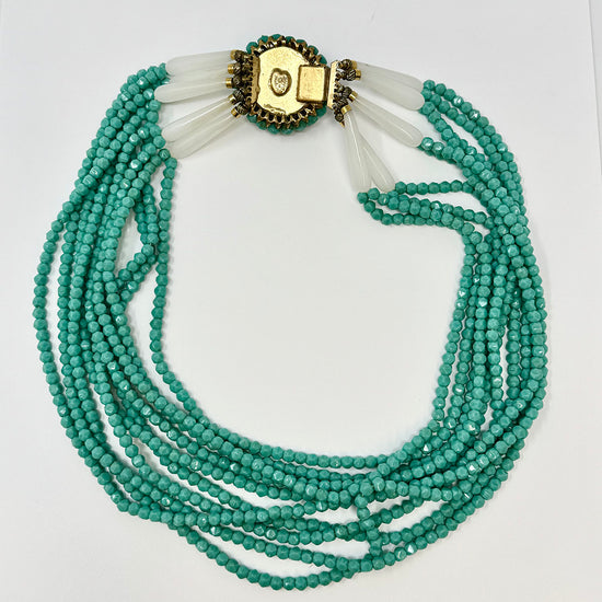 Robert 10 Strand Turquoise Bead Necklace with Embellished Clasp