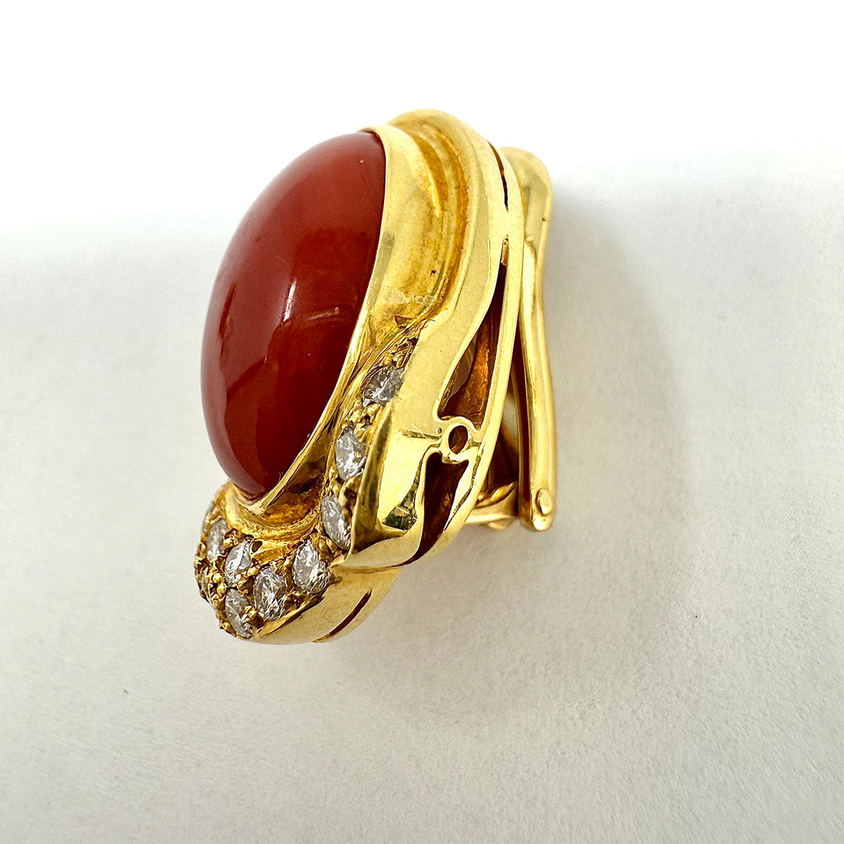 Vendorafa 18K Gold Oval Coral and Diamond Earrings