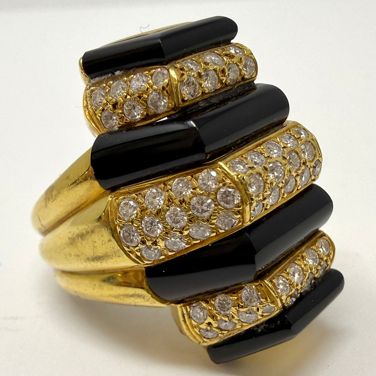 18K Gold Ring with Black Onyx and Diamonds