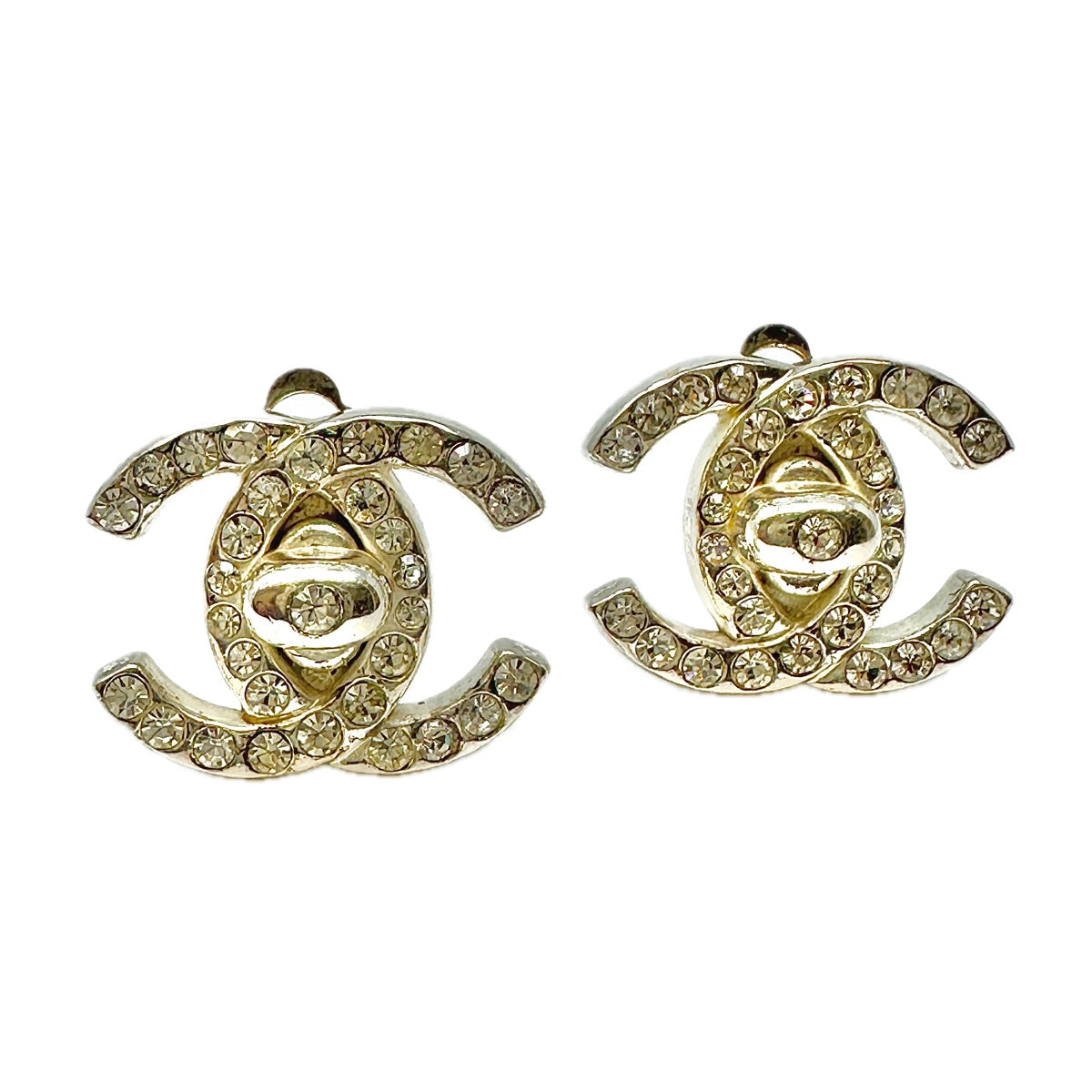 Chanel Vintage 1996 CC Rhinestone Turnlock Earrings
