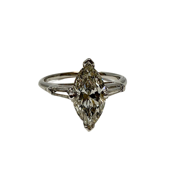 14K White Gold Ring with Marquise and 2 Baguette Diamonds