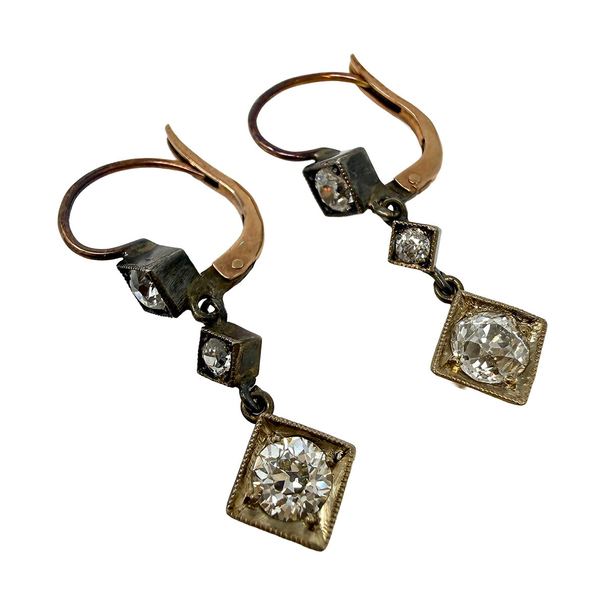 Platinum Vintage Diamond Drop Earrings