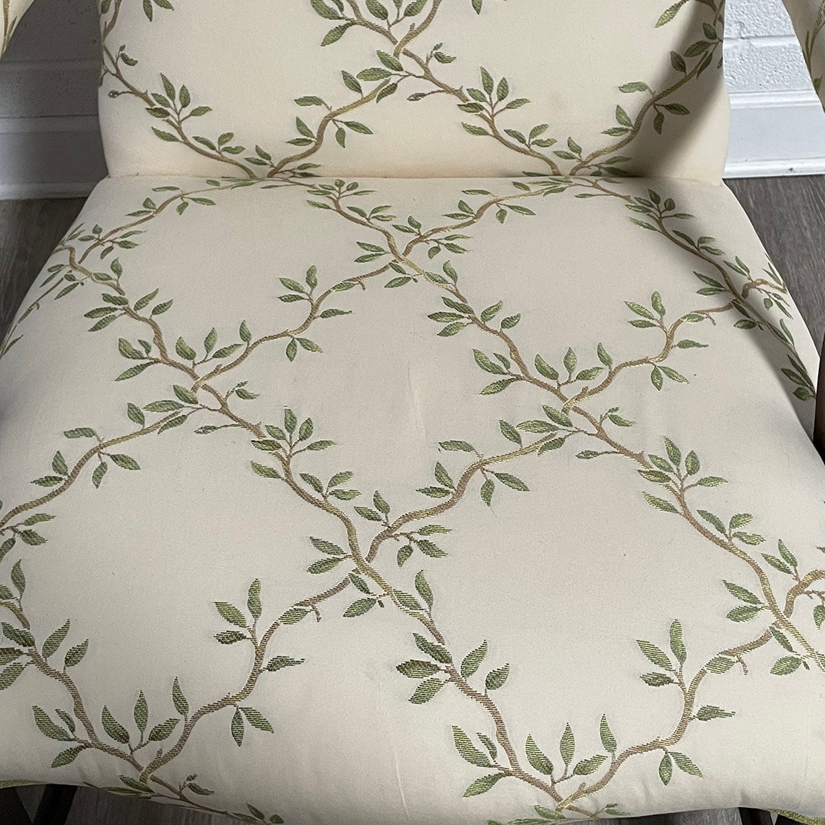 Le Bergere Cream/Green Upholstered Accent Chair with Mahogany