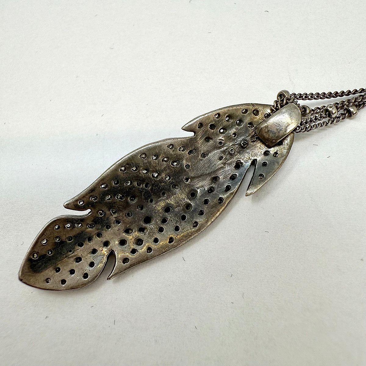 Sterling Silver Chain with Feather Pendant with Pave Diamonds