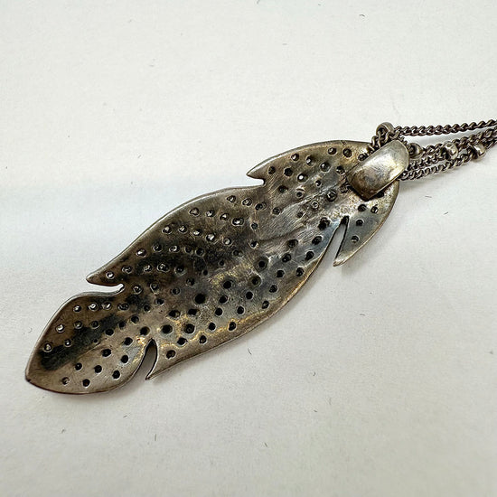 Sterling Silver Chain with Feather Pendant with Pave Diamonds