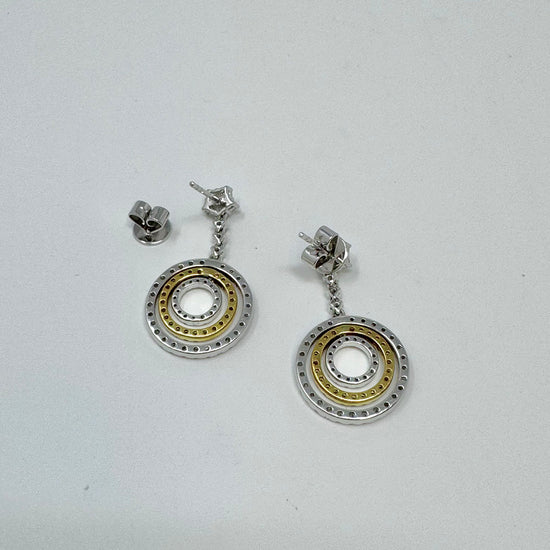 18K White and Yellow Gold Circle Design Drop Earrings
