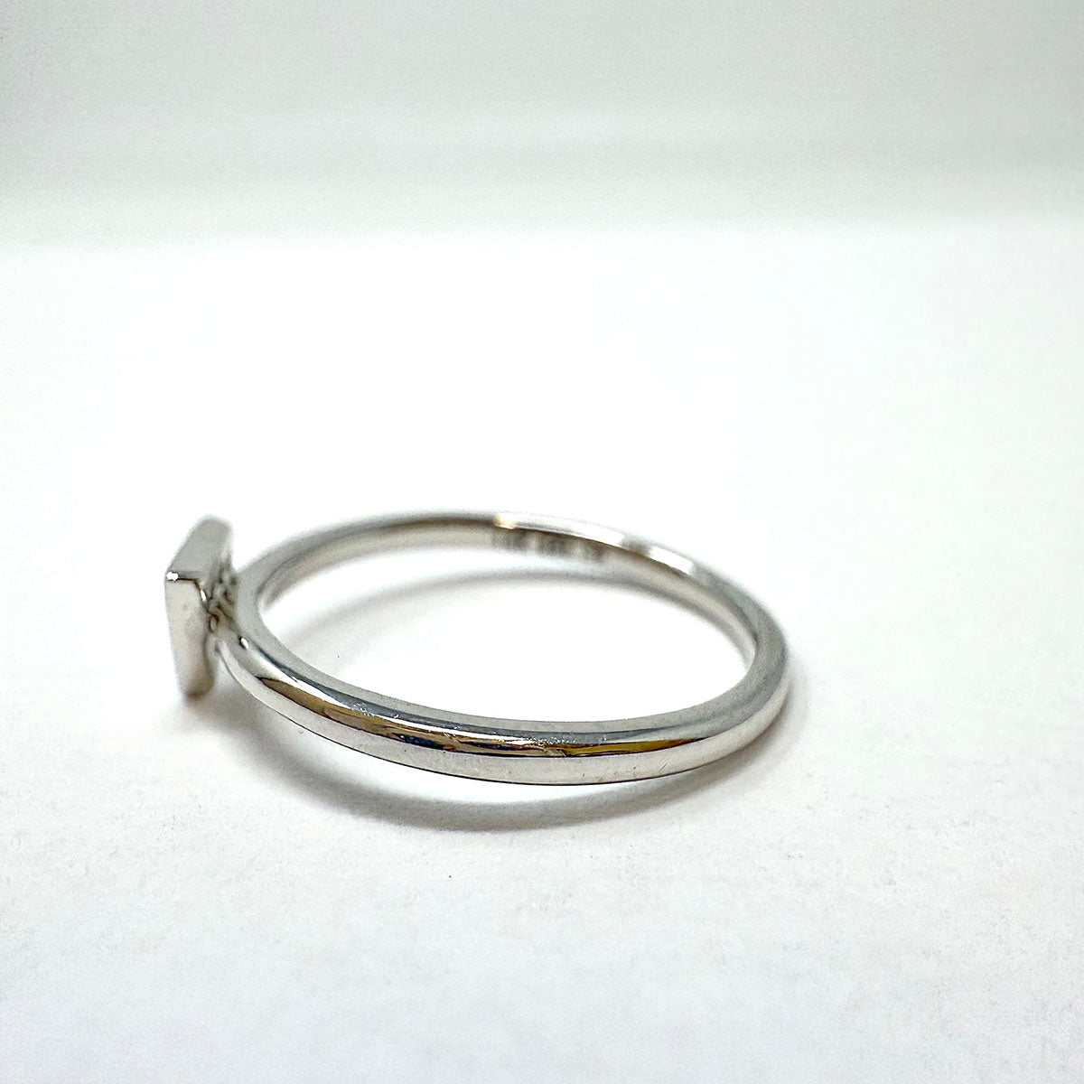 14K White Gold Ring with Triangular Shaped Pave Diamond Embellished Center Piece
