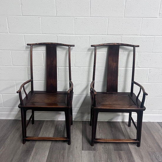 Pair Of Vintage Asian Style Wood Chairs