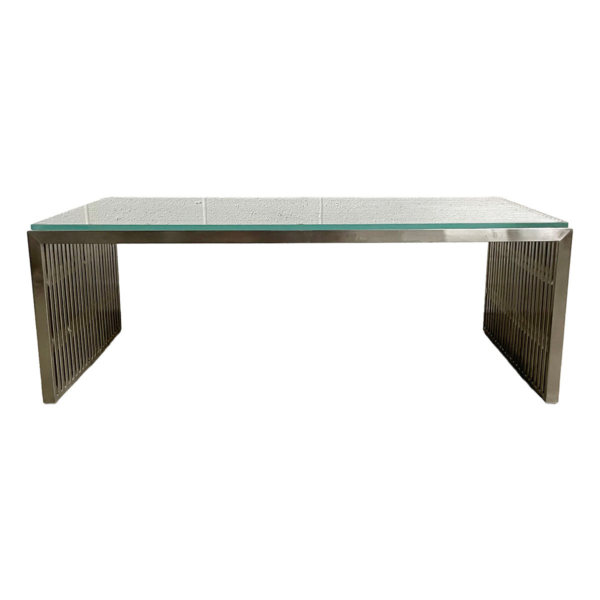 Coffee Table with Glass Top and Brushed Metal Base