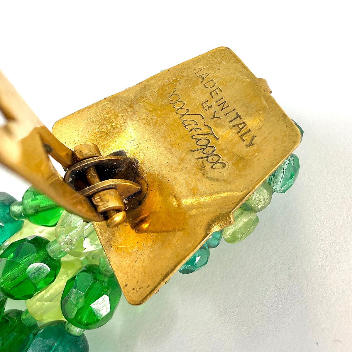 Signed Coppola e Toppo Green and Clear Bead Clip-on Earrings