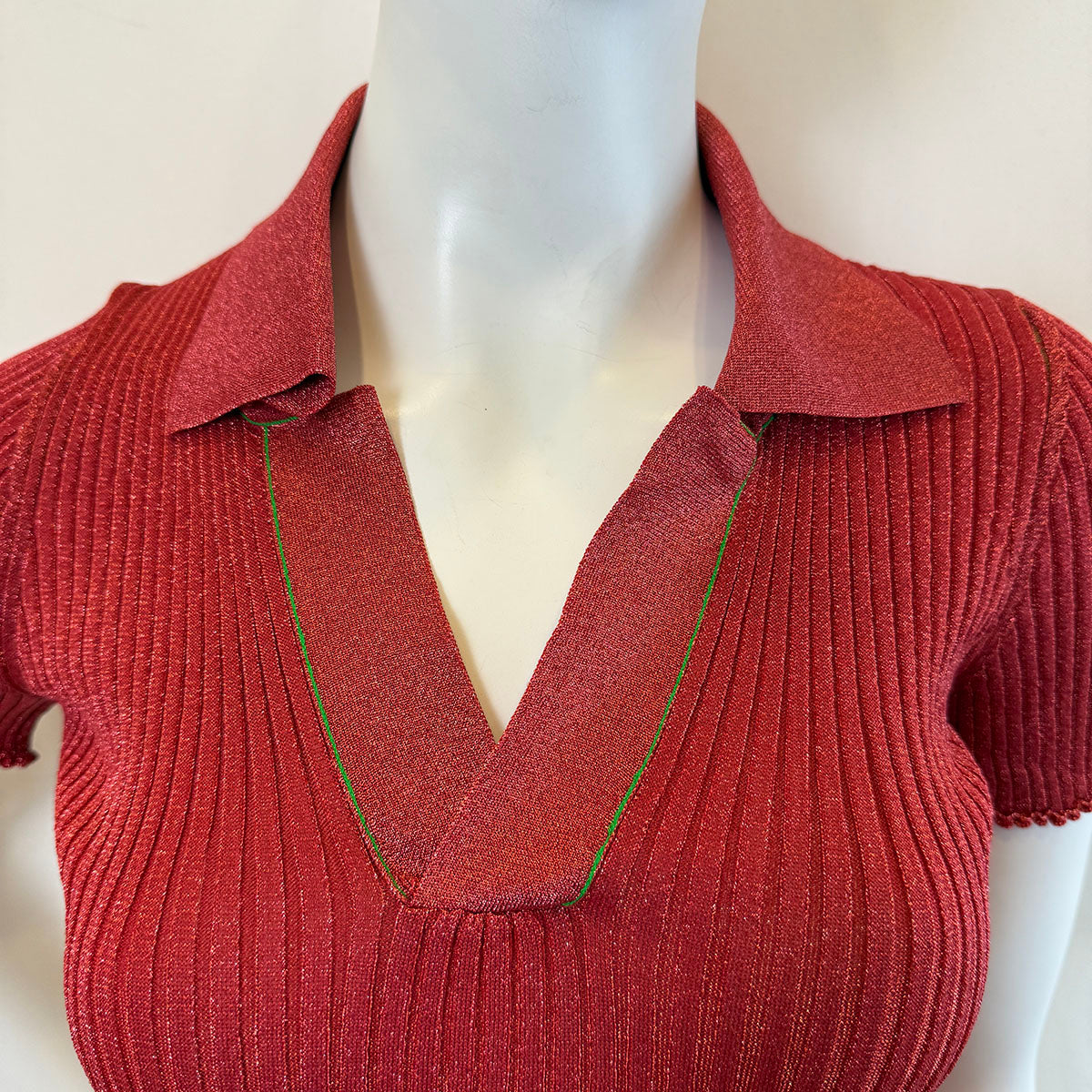 Bottega Veneta Short Sleeve Ribbed Sweater with Lurex Thread