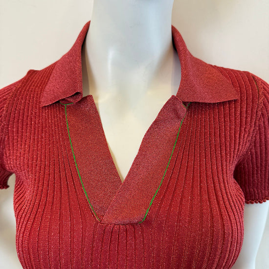Bottega Veneta Short Sleeve Ribbed Sweater with Lurex Thread