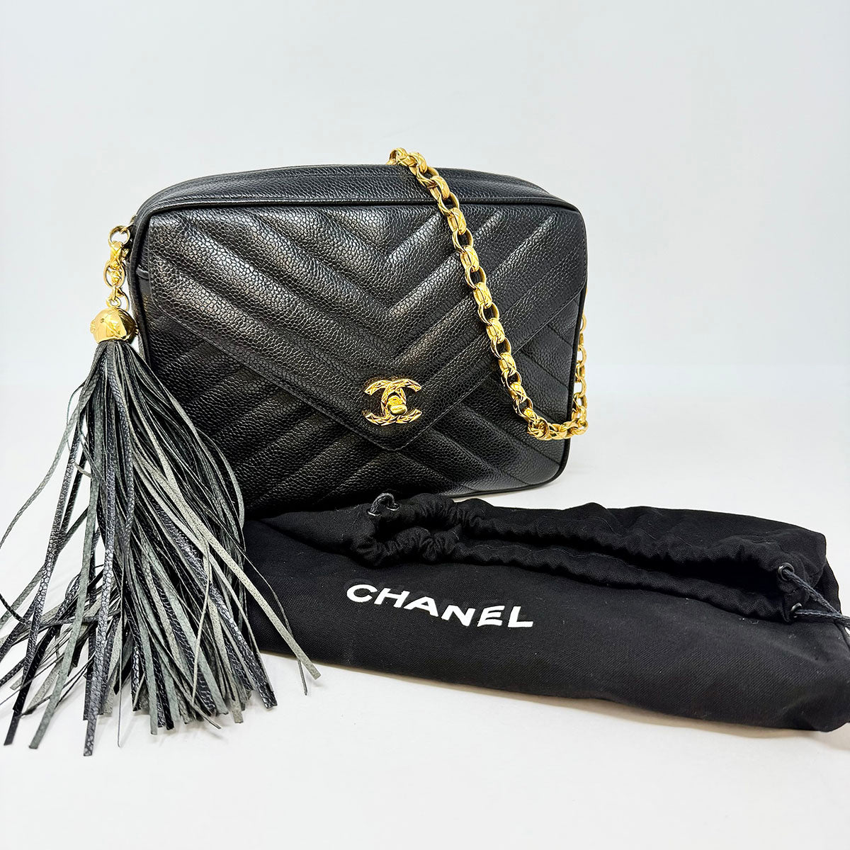Chanel Vintage Chevron Caviar Camera Bag