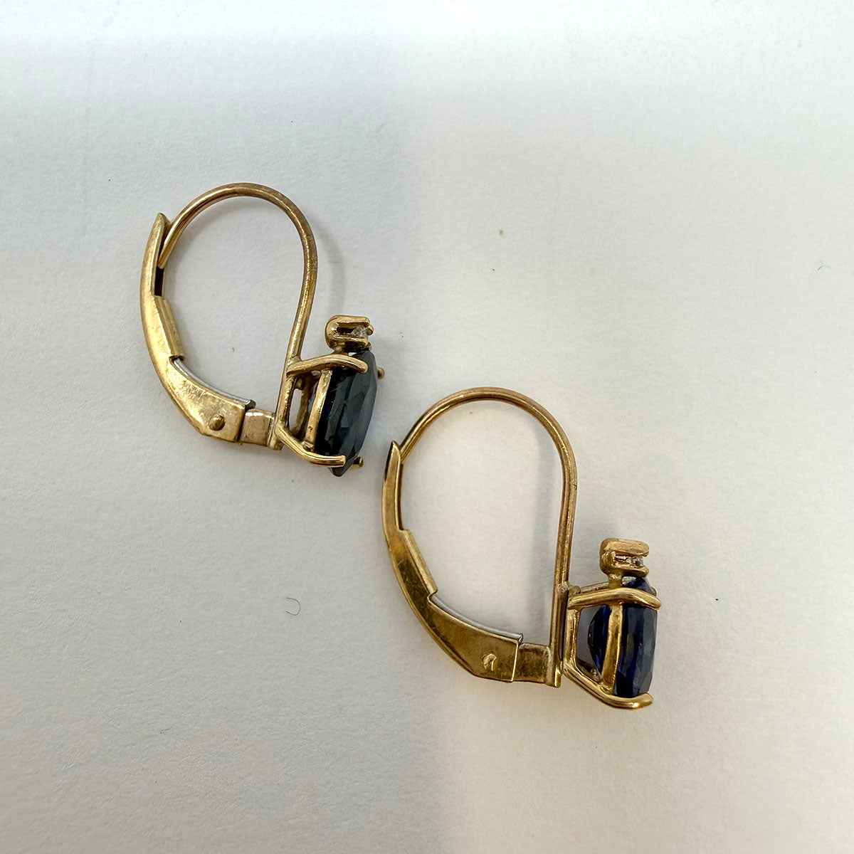 14K Gold Drop Earrings with Sapphire and Diamond