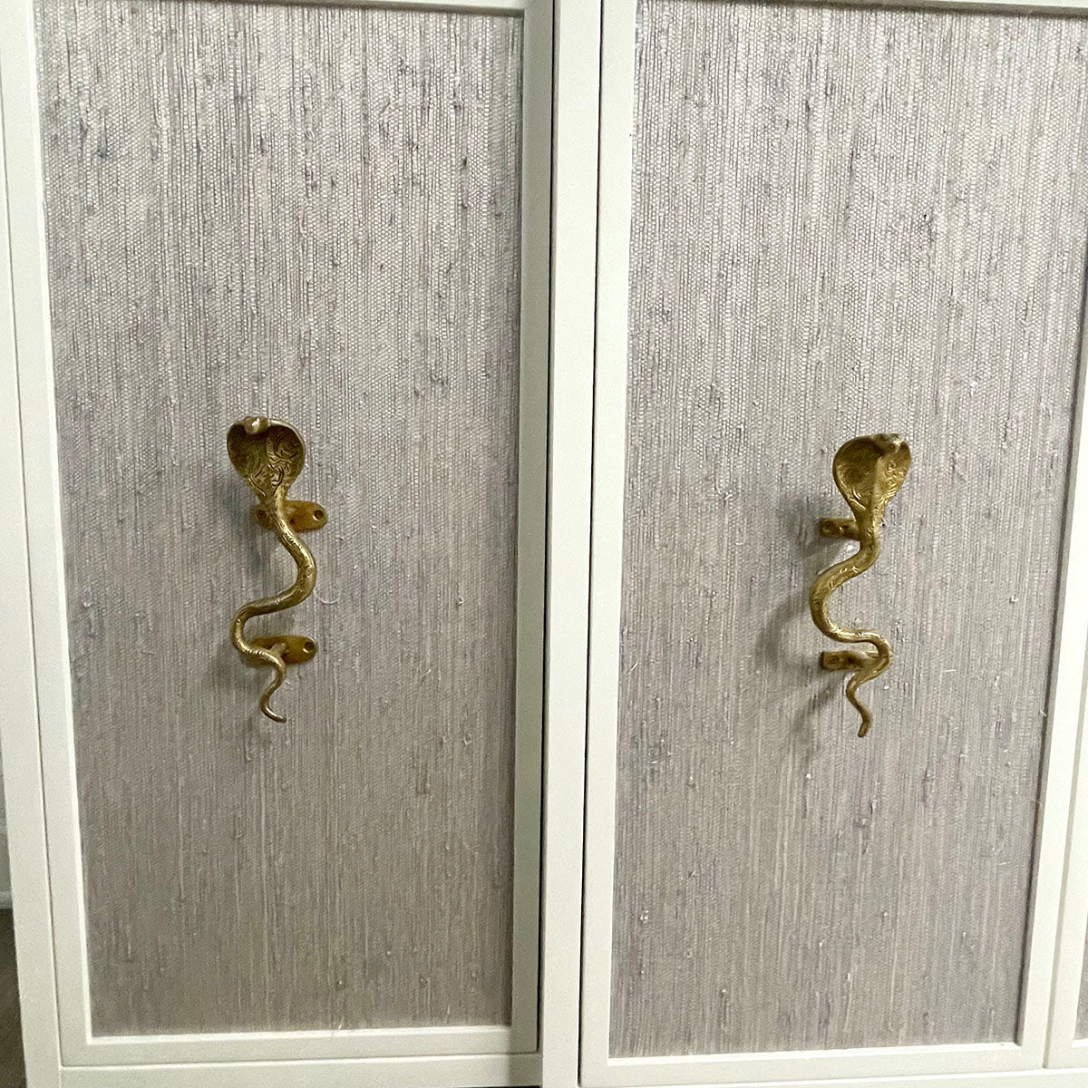 White Wood Sideboard with Raw Silk Panels